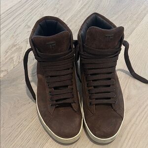 Tom Ford 8.5 Men's Suede Brown High-Top Sneakers